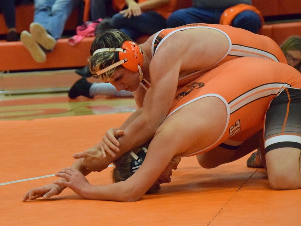 Senior Dakotah Whiteley Wrestles For Position In Scrimmage