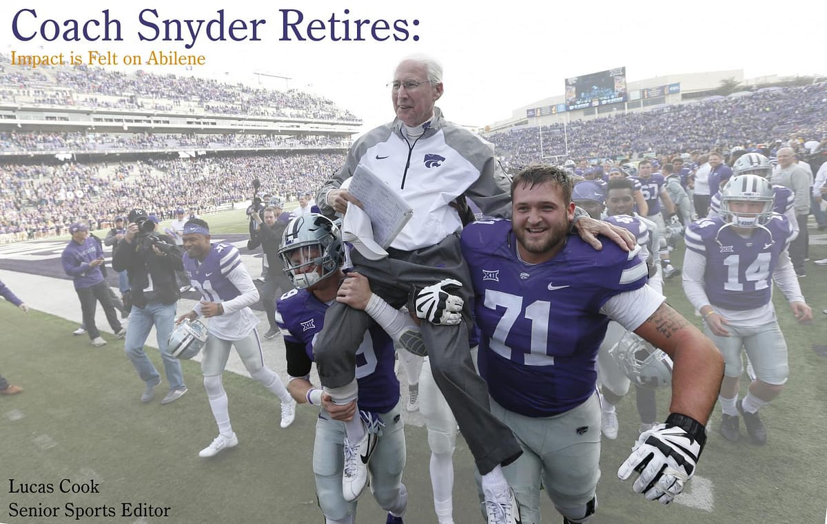 Bill Snyder is carried off the field by Colby Moore (19) and Dalton Risner (71) following his 200th career victory, just so happening to be against Kansas.