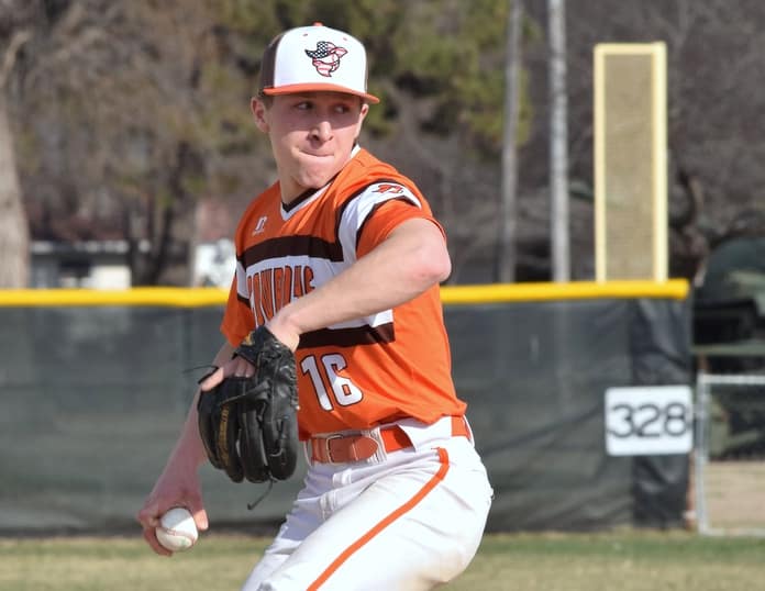 Hocker on the mound for the Cowboys during an early season game.